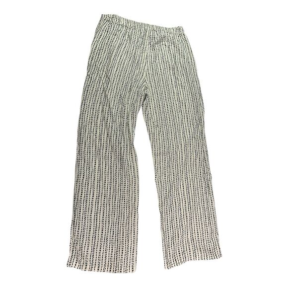 Uniqlo Pull-On Elastic Tie Waist Cream Black Polka Dot Casual Pant Sz L Pockets - Picture 2 of 9